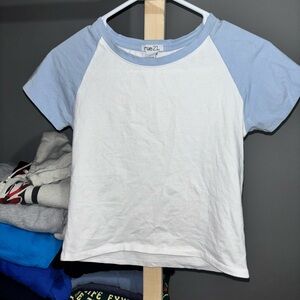 Rue21 Juniors Light Blue and White Short Sleeve Crop Top Tee